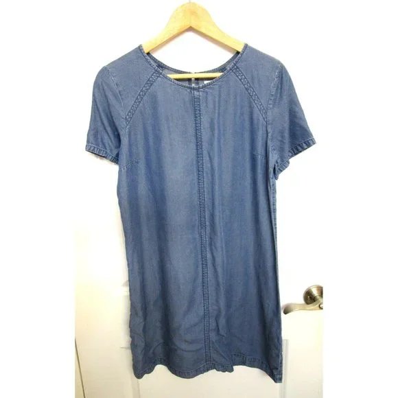 Abercrombie & Fitch Blue Chambray Denim Shirt Sleeve Dress - Women’s Size Medium - Picture 1 of 11